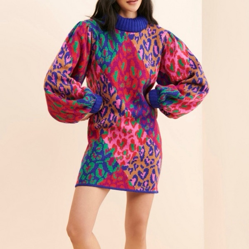 FARM Rio Mixed Leopard Pop Sweater Dress